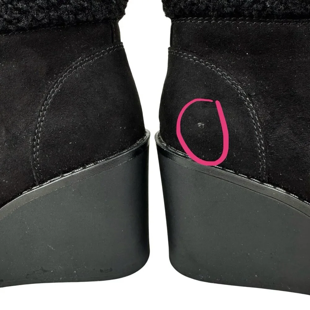 Esprit Roxy Womens Suede Wedge Faux Fur Ankle Bootie 7M‎ Black Lace Up Cozy